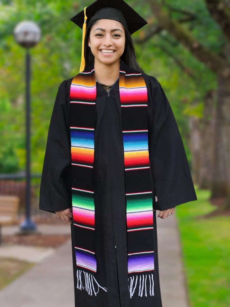 Del Mex Mexican Serape blanket Graduation Stole Sash Latino Hispanic (Black) - Image 2